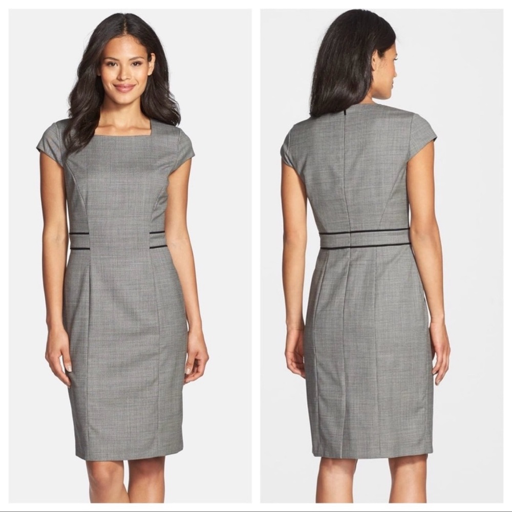 Hugo Boss Dalusa Gray Plaid Sheath Dress Virgin Wool Blend 4 Old Money Preppy
